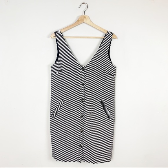 FRNCH Dresses & Skirts - NWT FRNCH Striped Metallic Button Up V Neck Dress